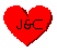 Red heart-shaped icons with black text on a gray background; some icons display 'J&C', 'J', 'C', or '&' text.
