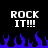 Pixelated text 'ROCK IT!!!' appears twice on a black background with blue flames at the bottom.