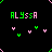 Pixelated text 'ALYSSA' in green and pink letters above scattered heart shapes on a black background.