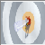 Pixelated figure in red and gray attire holding a white object, set against a light gray background with a beige oval shape behind the figure.