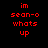Red pixelated text 'im sean-o whats up' on black background with white rectangular overlays shifting across the image.
