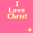 Pink background with yellow text reading "I Love Chris!" repeated in a pattern, featuring small animated symbols like plus signs and dots