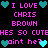 Pixelated text and heart symbols on a black background, with alternating cyan and teal hearts surrounding pink text.