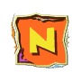 Orange square icon with yellow 'N' and torn-edge border showing subtle color variations in background elements.
