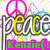 Animated icon with 'peace' text, pink peace symbols, and green 'Kenzie(:' text over a colorful background.