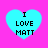 Four cyan hearts on a bright pink background, each containing black pixelated text reading "I LOVE MATT" with varying heart shapes.