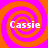 Four identical orange spiral patterns on a bright pink background, each containing the text 'Cassie' in white pixelated font.
