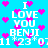 Pixelated blue background with pink hearts and white text repeating 'I LOVE YOU BENJI 11 23 011' in a pattern