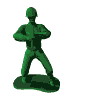 Green plastic soldier figure in multiple poses on white background, transitioning from crossed arms to rifle-holding stance.