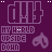 A static digital image with repeating pixel art elements on a dark purple background, featuring stylized text and heart shapes in pink and white.
