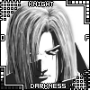 A black-and-white animated icon shows a person with long hair and dark clothing, displaying subtle facial expression changes across frames.