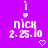 Pixelated purple background with white text and heart symbols; two identical frames show 'nick' and '2.25.10' with heart symbols above and below.