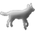 Pixelated grayscale image of a standing cat with raised tail and ears, facing right on solid light gray background.