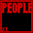 Red pixelated text on black background arranged in a , each containing distinct phrases with 'ST' in the bottom-left corner