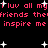 Pixelated red text on black background with white starbursts, repeating 'i luv all my friends thefriends they inspire me' in two mirrored sections.