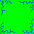 Blue pixelated snowflake-like patterns on a bright green background, with four corner elements and one central element.