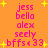 Pixelated text list on orange background with yellow stars, showing names and 'bffs<33' in pink letters.