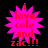 Four identical pink starburst-shaped icons with red text reading "i love cole and zac!!!" on a black background.