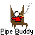 Pixelated character in red shirt and brown pants with smoke-like pixels above head, labeled 'Pipe Buddy' below.