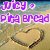 Pixelated image with purple text reading "Juicy Pitah Bread" over a heart-shaped object on a sandy background.