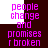 A static image with repeated text in bright pink pixelated font on a dark brown background, showing the phrase "people change and promises r broken" across multiple