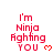 Red pixelated text reads 'I'm Ninja Fighting YOU' with a red heart symbol on white background, showing animation changes in heart shape.