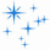 Two side-by-side animated frames showing blue starbursts on white background and black-and-white text on dark background.