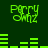 Green pixelated text and bar graphs on dark green background, with animated horizontal bar movements across four