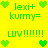 Green pixelated text and heart icons on a bright yellow background, arranged in repeating patterns with identical elements across two mirrored sections.