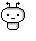 Pixelated character with rounded head, two antennae, square eyes, and a straight mouth on white background.