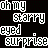 A static image of repeated text phrases in a pattern with rainbow-colored pixelated letters on black background