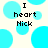Pixelated text 'I heart Nick' overlaid on a background of light blue circles in various sizes and positions.