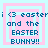Pixelated text reads 'i <3 easteri and the EASTER BUNNY!!' in blue on pink background with light blue borders.