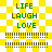 Pixelated green text and symbols on yellow-and-white checkered background, with visible animation changes across frames.