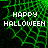 Green spiderweb pattern with white 'HAPPY HALLOWEEN' text on black background, displayed in a