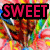 Animated icon with swirling colorful background and text elements changing across frames.