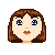 Pixel art head with brown hair, blue eyes, and a neutral expression on a gray background.
