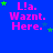 Blue background with pink text 'L!a. Waznt. Here.' and green stars in various positions