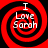 Four identical red and black spiral patterns with white text reading "I Love Sarah" arranged in a