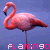 A pink flamingo stands on one leg against a blue background with pixelated text reading 'FLam:ngo' below it.