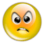 Four yellow circular icons with angry expressions, each showing distinct mouth positions and eye shapes against a gray background.