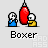 Pixel art animation of two figures boxing a red punching bag, with one figure in blue and the other in yellow clothing.