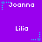 Purple background with white text 'Joanna' and 'Lilia' arranged in a pattern, each name accompanied by a small star-shaped icon with a trailing dotted line
