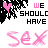 Pixelated graphic with black and pink text and symbols on white background, featuring 'WE SHOULD HAVE SEX' text and heart shapes.