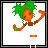 Pixelated character with green spiky hair and orange face holds a brown object, with text elements changing below.
