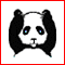 Pixelated panda face with black ears and eye patches, white face, blue eyes, and a small nose, shown in multiple poses including covering eyes and mouth with paws.
