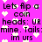 Pixelated text on a bright pink background with scattered white heart shapes, repeating phrases about flipping coins.