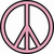 Three pink peace symbols in a with black outlines on white background, one partially obscured by gray rectangle