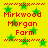 Yellow background with green star shapes and red text reading "Mirkwood Morgan Farm" in three lines, repeated twice on the same frame.