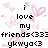 Pixelated image with black text reading 'i love my friends <333' and 'ykwyq <3' over pink floral and heart shapes on white background.